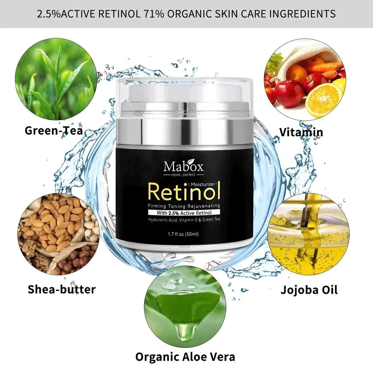 Mabox Retinol 2.5% Vitamin E Facial Moisturizer Cream